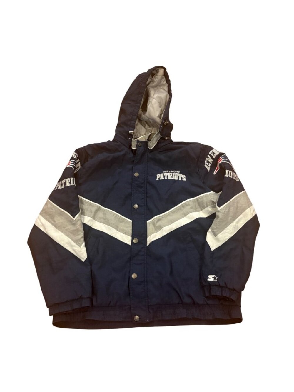 Starter New England Patriots NFL Full Zip Hooded Puffer Jacket Navy Men's XL